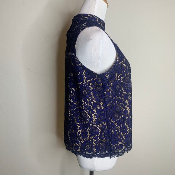 Aqua Navy Blue Lace Sleeveless Blouse Sz Medium - Picture 4 of 7